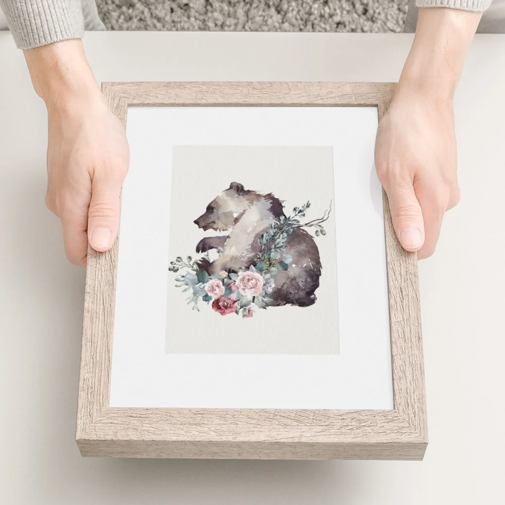 Watercolor Floral Bear Wall Art Print Poster Unframed - Picture 7 of 17